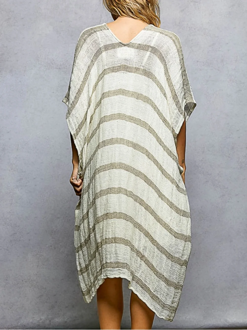 💕POL Boho linen Striped Kimono - Picture 5 of 7